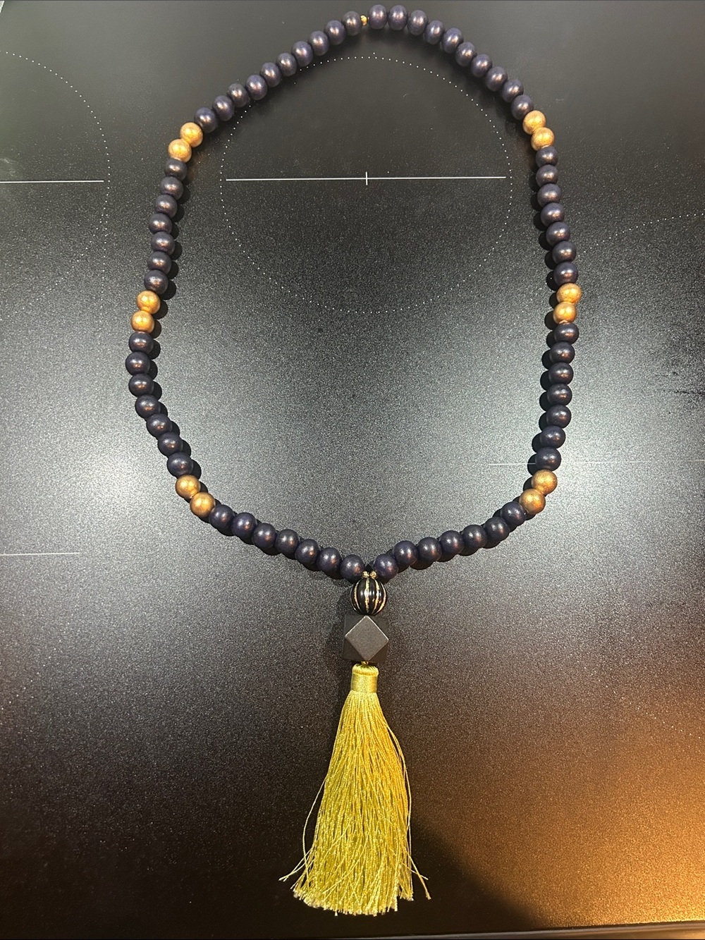 Beaded Tassel Necklace in Navy, Black and Gold